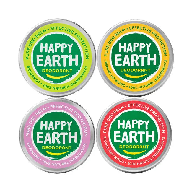 Natuurlijke Deodorant Balms Plasticvrij 4 geuren Happy Earth