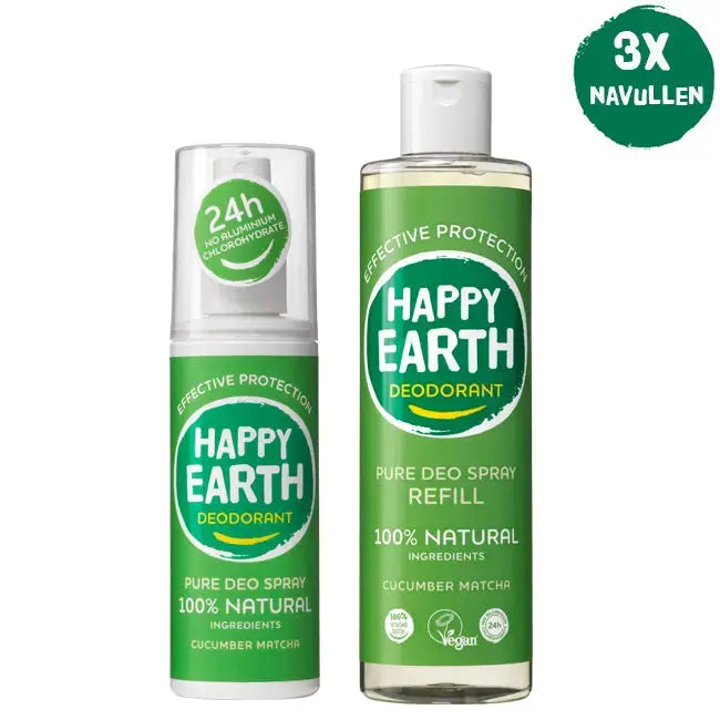 Natuurlijke Deodorant Cucumber Matcha Starterset 400ml Happy Earth