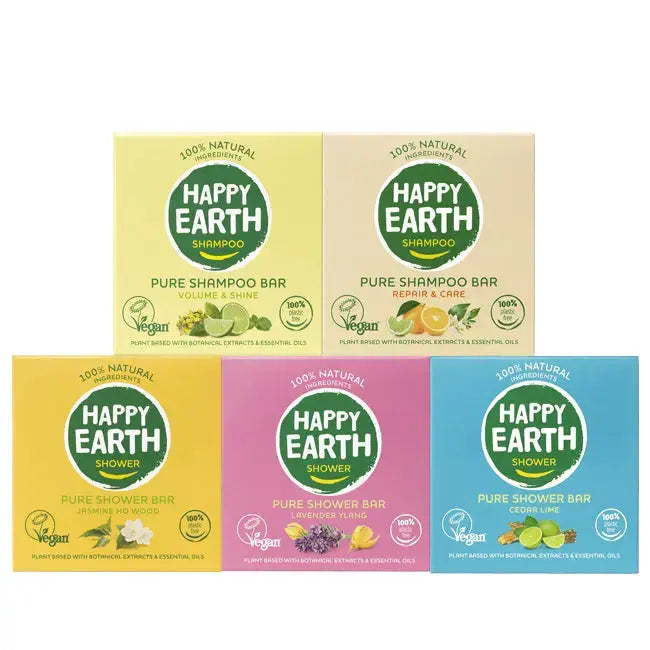 Plasticvrij pakket bars: 2x shampoo bars + 3x shower bars Happy Earth